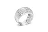 .925 Sterling Silver 1.0 Cttw Baguette-Cut Diamond 6-Row Channel Set Domed Tapered Cocktail Fashion Ring (H-I Color, I2-I3 Clarity) - Size 6-1/2