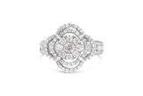 14K White Gold 1.0 Cttw Round & Baguette Cut Diamond Floral Cluster Quatrefoil Channel Set Band Cocktail Statement Ring (H-I Color, SI2-I1 Clarity) - Size 6-3/4