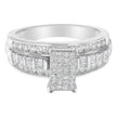 14K White Gold 1.0 Cttw Mixed-Cut Diamond Rectangle Invisible-Set Composite Cluster Ring with Bar- and Channel-Set Band (H-I Color, SI2-I1 Clarity) - Size 7