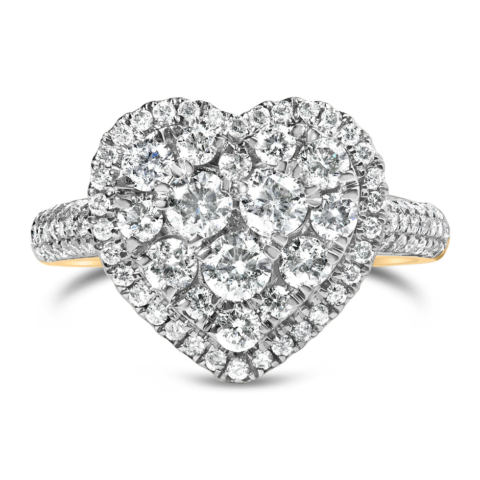 14K Yellow Gold 1 1/2 Cttw Diamond Heart Shaped Composite Ring (H-I Color, SI2-I1 Clarity) - Ring Size 7