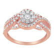 10K Rose Gold 3/4 Cttw Diamond Floral Cluster Head and Twisted Shank Cocktail  Ring (H-I Color, SI1-SI2 Clarity)- Size 7
