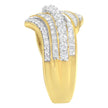 10K Yellow Gold 1.0 Cttw Baguette and Round Diamond Multi-Row Wave Bypass Ring (I-J Color, I1-I2 Clarity) - Ring Size 7