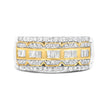 10K White and Yellow Gold 1.00 Cttw Baguette and Round cut Diamond Art Deco Multi-Row Ring Band (I-J Color, I1-I2 Clarity) - Ring Size 7