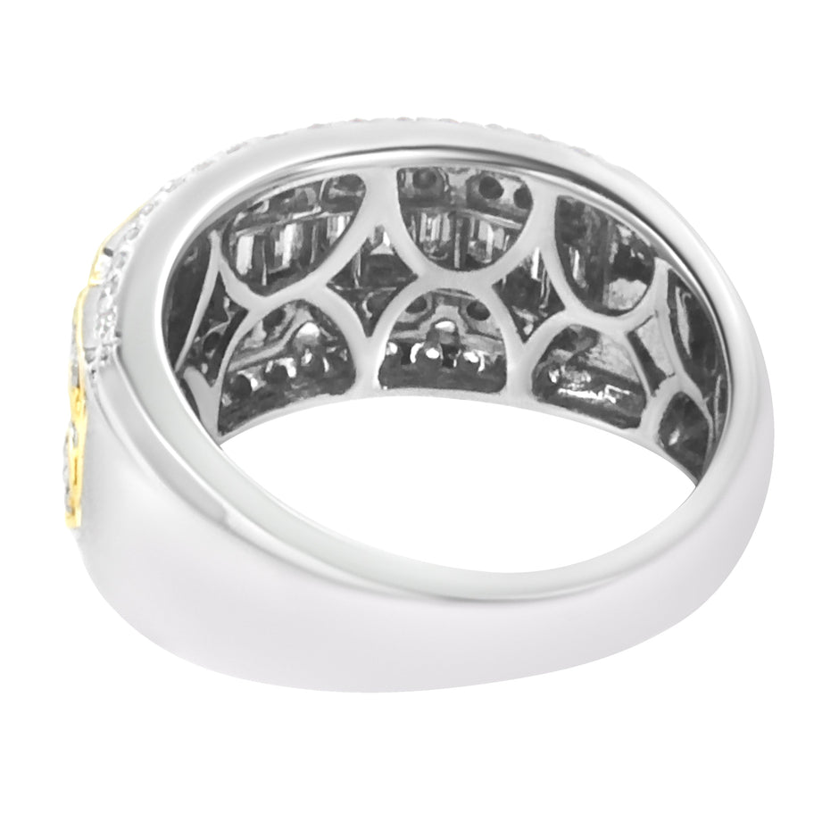 10K White and Yellow Gold 1.00 Cttw Baguette and Round cut Diamond Art Deco Multi-Row Ring Band (I-J Color, I1-I2 Clarity) - Ring Size 7