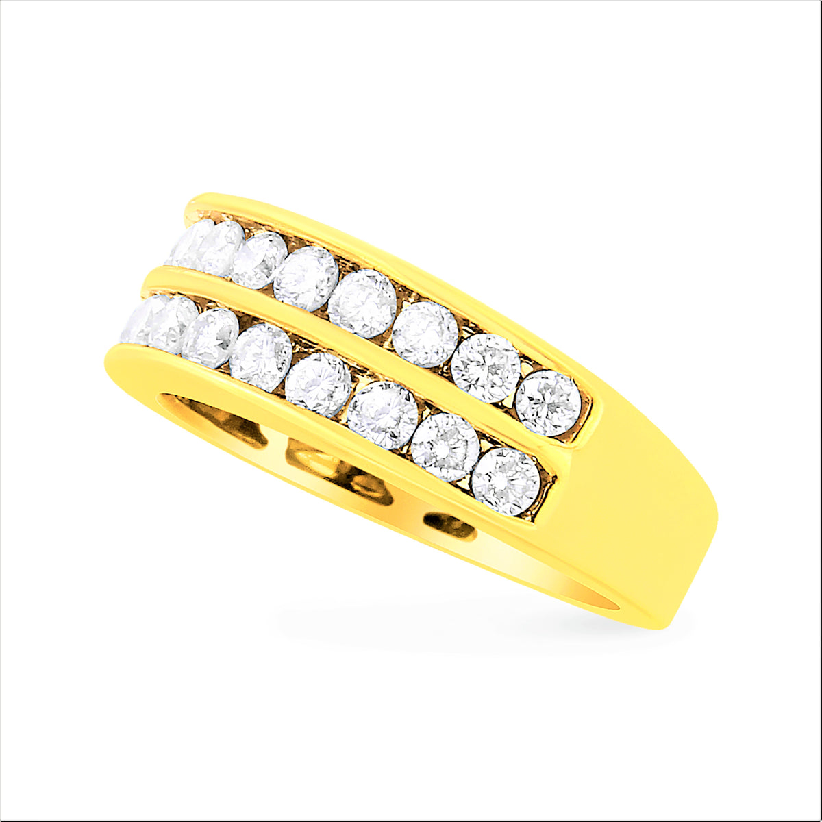 10K Yellow Gold Two-Row Diamond Band Ring (1 Cttw, J-K Color, I1-I2 Clarity) - Size 6