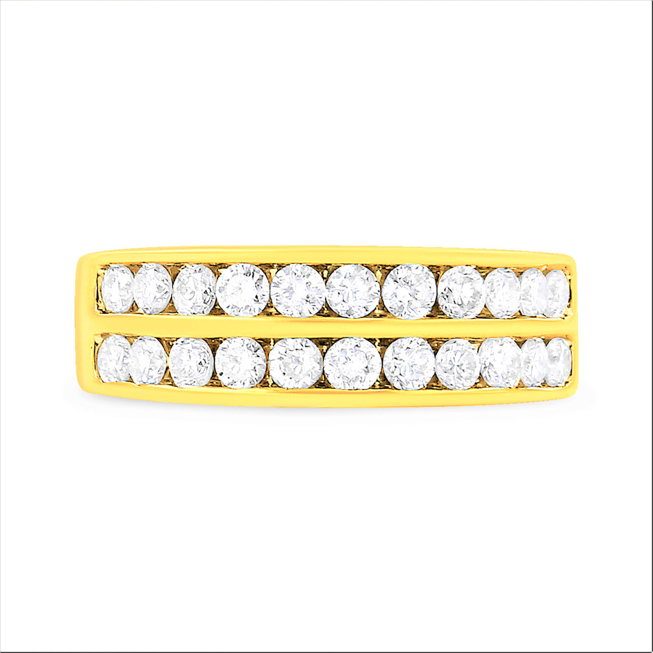 10K Yellow Gold Two-Row Diamond Band Ring (1 Cttw, J-K Color, I1-I2 Clarity) - Size 6