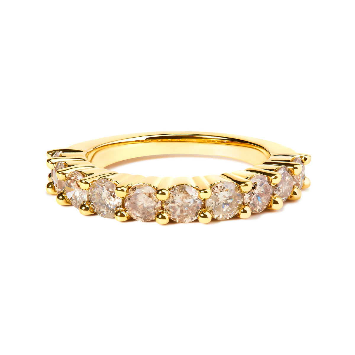 14K Yellow Gold Plated .925 Sterling Silver 2.0 Cttw Round Brilliant Cut Diamond 10 Stone Anniversary Band Ring (J-K Color, I1-I2 Clarity) - Size 7
