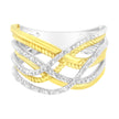 10K Yellow Gold Plated .925 Sterling Silver 1/10 Cttw Diamond Multi Row Crossover Ring Band (I-J Color, I1-I2 Clarity) - Size 7