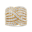 10K Yellow Gold 3.0 Cttw Diamond Eight-Row Bypass Crossover Statement Band Ring (H-I Color, I2-I3 Clarity) - Size 7