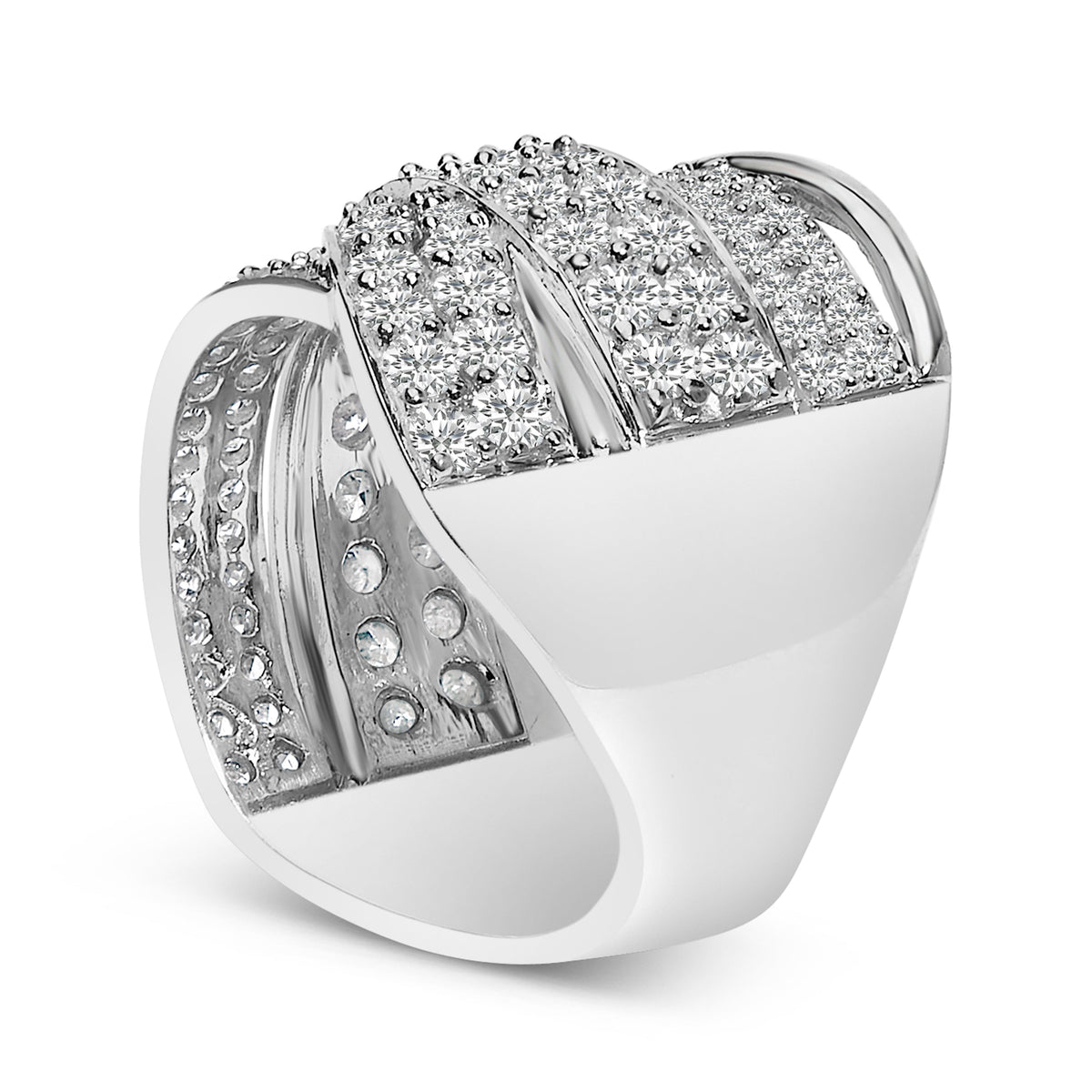 .925 Sterling Silver 2.00 Cttw Round-Cut Diamond Overlapping Bypass Band Ring (I-J Color, I2-I3 Clarity) - Ring Size 7