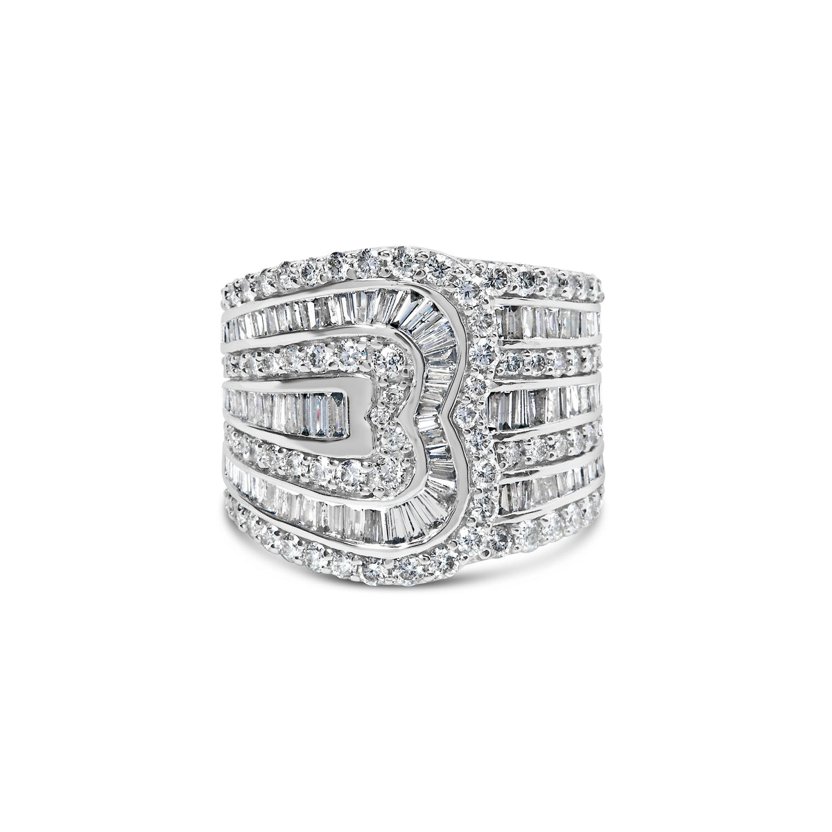 10K White Gold 2 1/2 Cttw Round and Baguette-Cut Diamond Multi-Row Bypass Ring (J-K Color, I2-I3 Clarity) - Ring Size 7