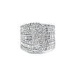 10K White Gold 2 1/2 Cttw Round and Baguette-Cut Diamond Multi-Row Bypass Ring (J-K Color, I2-I3 Clarity) - Ring Size 7
