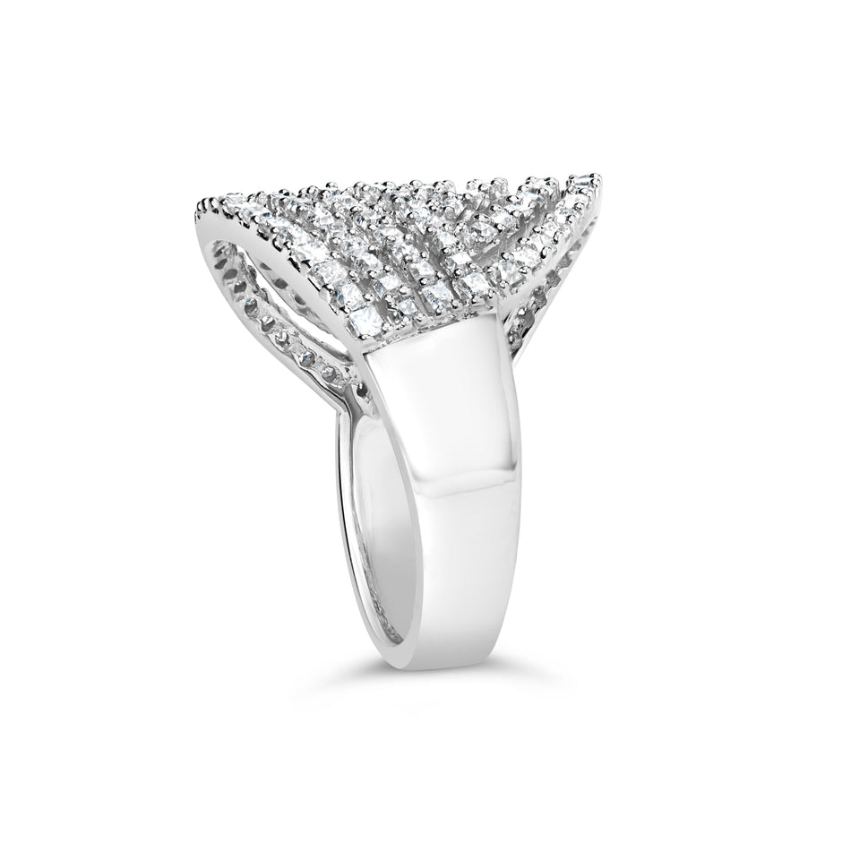 10K White Gold 1 1/2 Cttw Princess Diamond Swirl Design Cocktail Ring