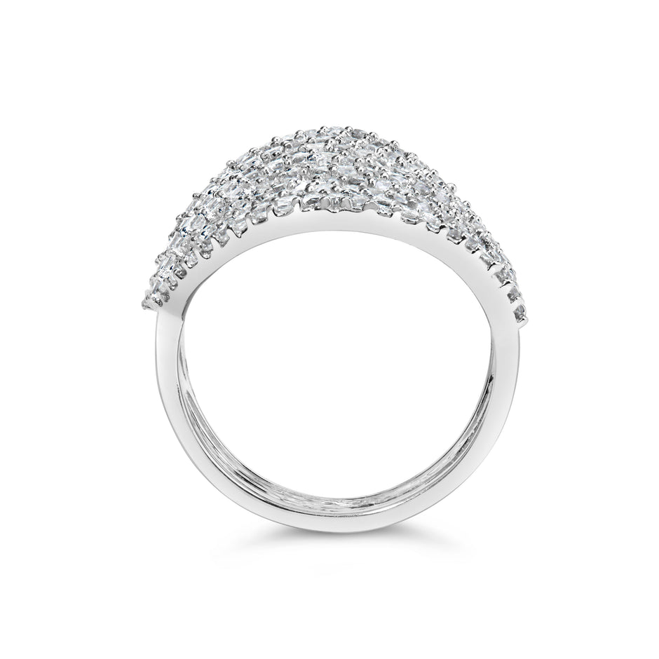 10K White Gold 1 1/2 Cttw Princess Diamond Swirl Design Cocktail Ring