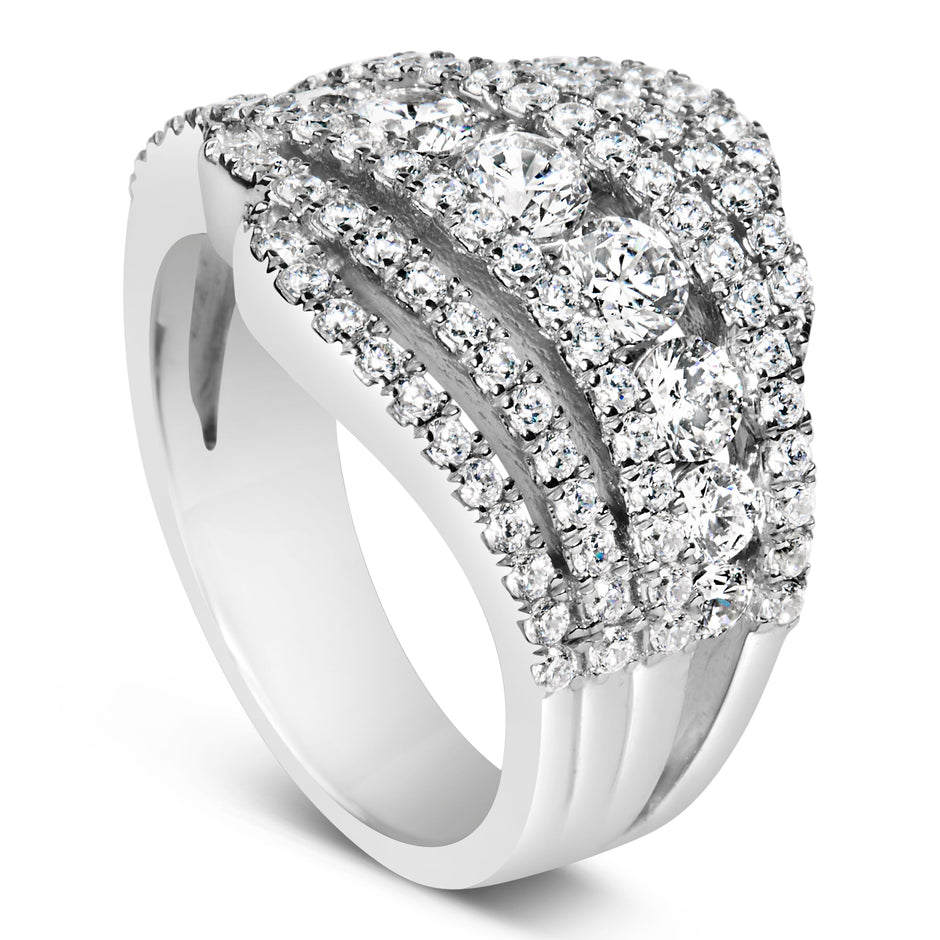 .925 Sterling Silver 2.00 Cttw Lab Grown Diamond Cluster Band Ring