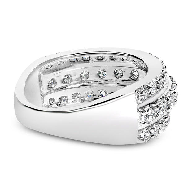 .925 Sterling Silver 2.0 Cttw Lab Grown Diamond 3 Row Band Ring (F-G Color, VS1-VS2 Clarity) - Ring Size 7