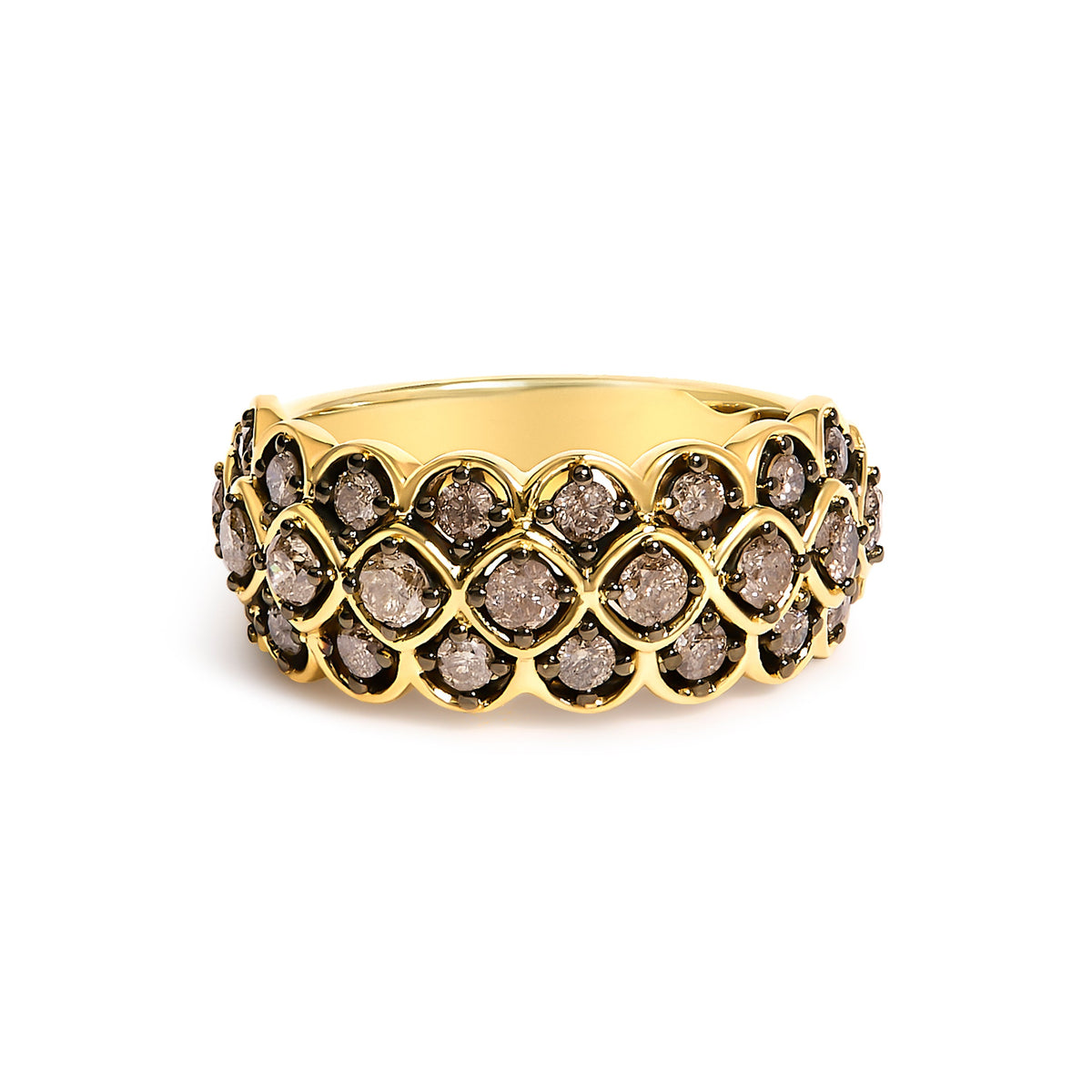 10K Yellow Gold Plated Sterling Silver 1.0 Cttw Brown Diamond Scalloped Motif Band Ring