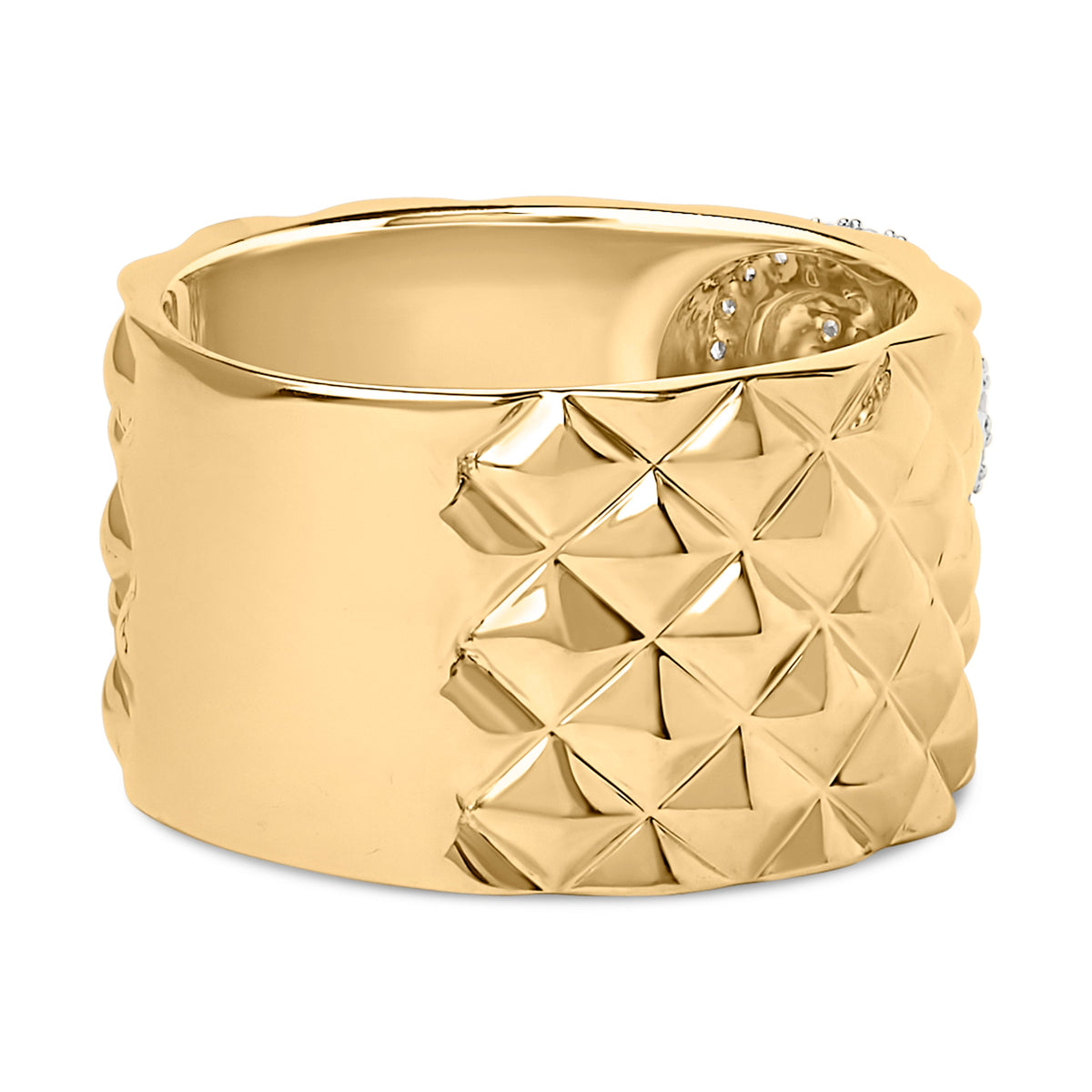 14K Yellow Gold Plated Sterling Silver 1/4 Cttw Diamond Teardrop Textured Band Ring