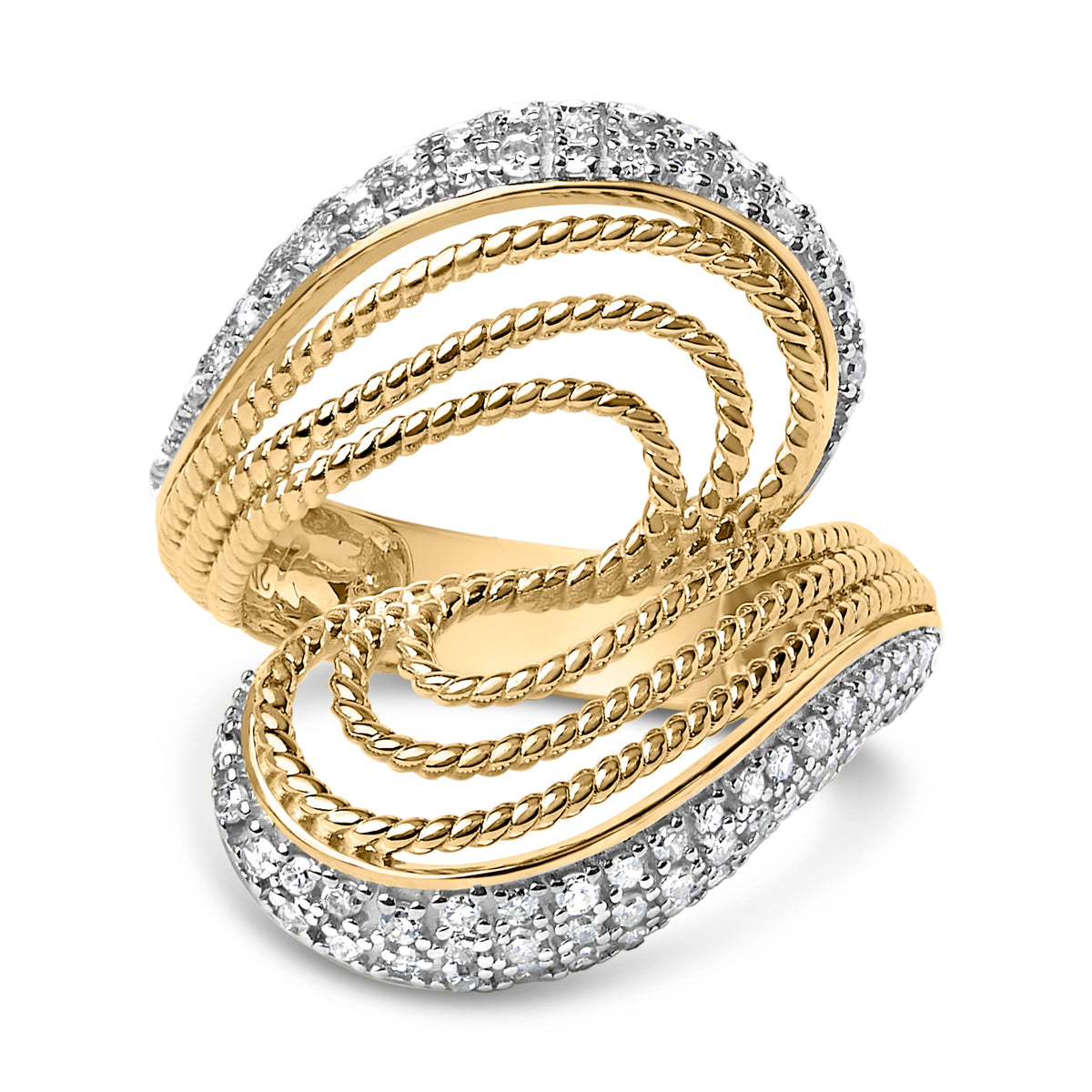 14K Yellow Gold Plated Silver 5/8 Cttw Diamond Bypass Ring Band