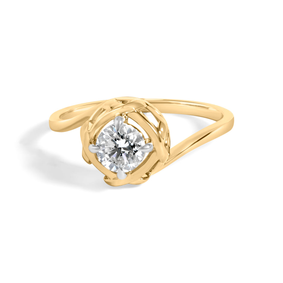 10K Yellow Gold Plated Sterling Silver 1/2 Cttw Lab Grown Diamond Woven Solitaire Ring