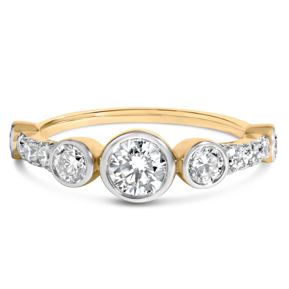 10K Yellow Gold Plated Silver 1.0 Cttw Round Lab Grown Diamond Bezel Station Ring