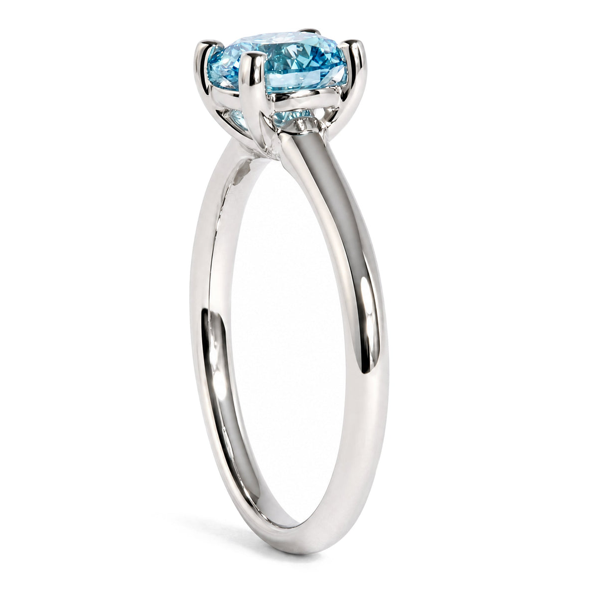 IGI Certified 14K White Gold 1.0 Cttw Round Lab-Grown Blue Fancy Vivid Diamond Solitaire Ring