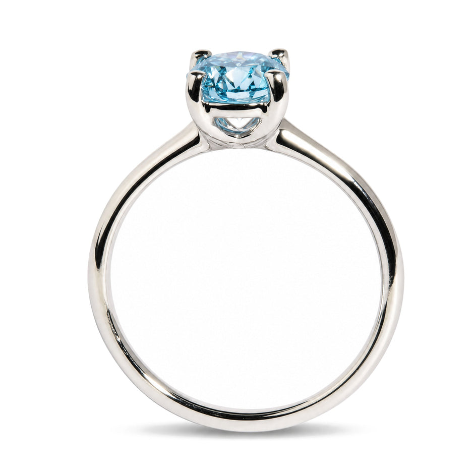 IGI Certified 14K White Gold 1.0 Cttw Round Lab-Grown Blue Fancy Vivid Diamond Solitaire Ring