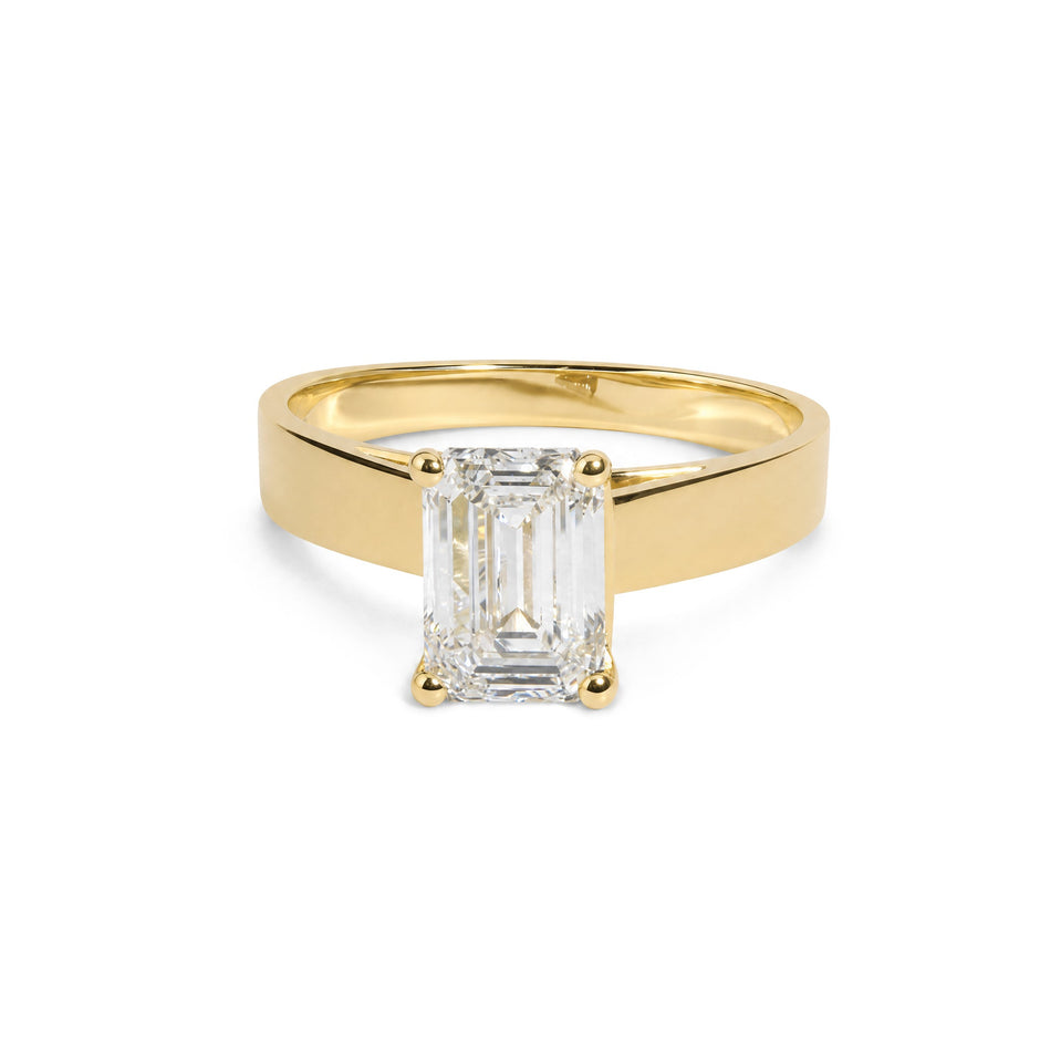 IGI Certified 14K Yellow Gold 2 Cttw Emerald-Cut Lab-Grown Diamond Wide Band Engagement Ring