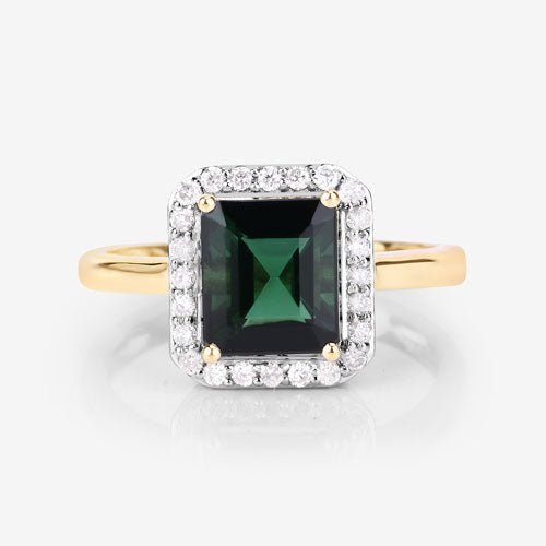 3.02 Carat Genuine Green Tourmaline and White Diamond 14K Yellow Gold Ring - Rings - Custom Crafting Alliance, LLC