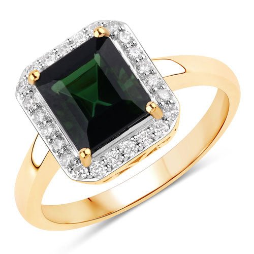 3.02 Carat Genuine Green Tourmaline and White Diamond 14K Yellow Gold Ring - Rings - Custom Crafting Alliance, LLC