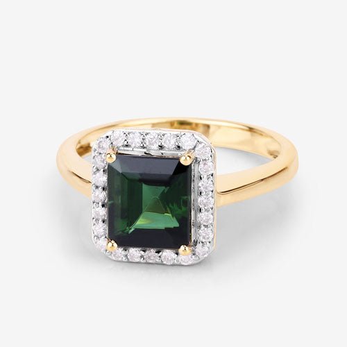 3.02 Carat Genuine Green Tourmaline and White Diamond 14K Yellow Gold Ring - Rings - Custom Crafting Alliance, LLC