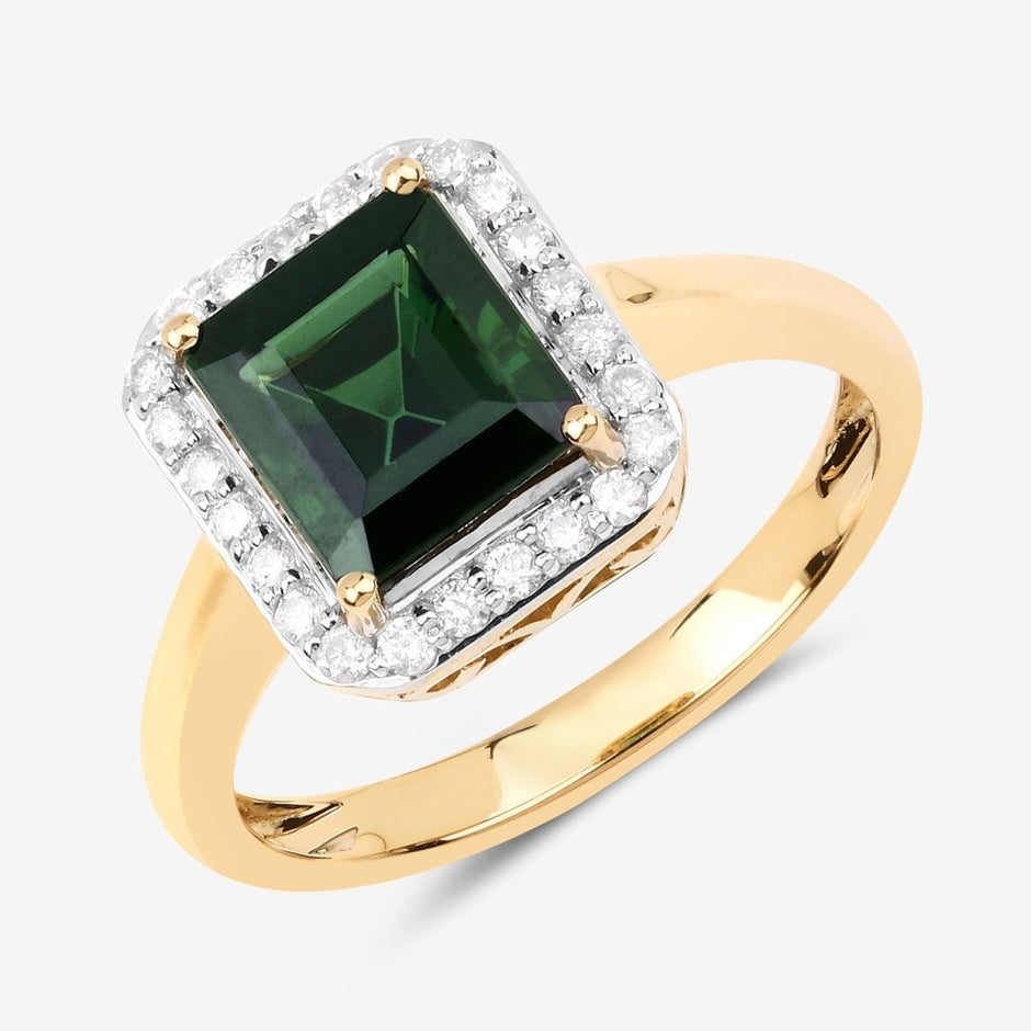 3.02 Carat Genuine Green Tourmaline and White Diamond 14K Yellow Gold Ring - Rings - Custom Crafting Alliance, LLC