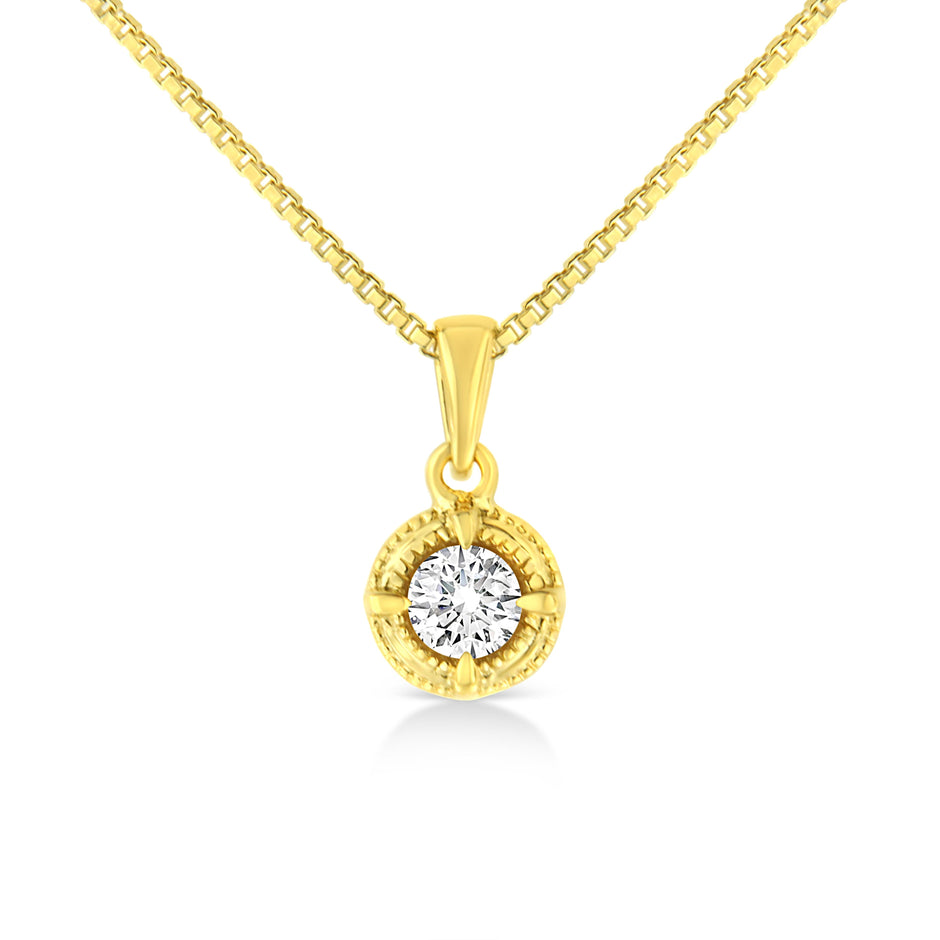 14K Yellow Gold Plated .925 Sterling Silver 1/2 Cttw Brilliant Round Cut Diamond Solitaire Milgrain 18