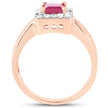 14K Rose Gold Plated 1.26 Carat Genuine Glass Filled Ruby & White Topaz .925 Sterling Silver Ring