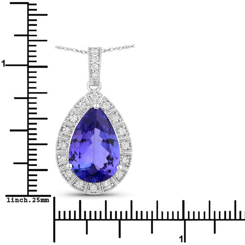 3.13 Carat Genuine Tanzanite and White Diamond 14K White Gold Pendant - Pendants - Custom Crafting Alliance, LLC