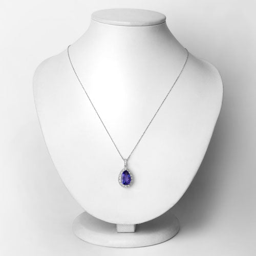 3.13 Carat Genuine Tanzanite and White Diamond 14K White Gold Pendant - Pendants - Custom Crafting Alliance, LLC