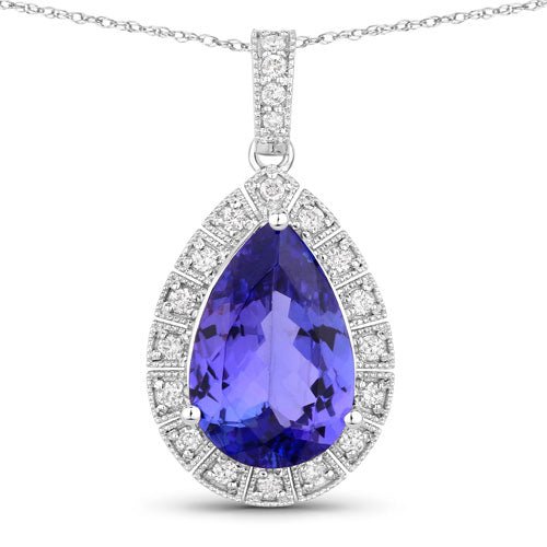 3.13 Carat Genuine Tanzanite and White Diamond 14K White Gold Pendant - Pendants - Custom Crafting Alliance, LLC