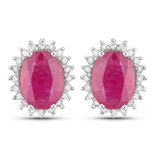 3.14 Carat Genuine Ruby and White Diamond 14K White Gold Earrings - Earrings - Custom Crafting Alliance, LLC
