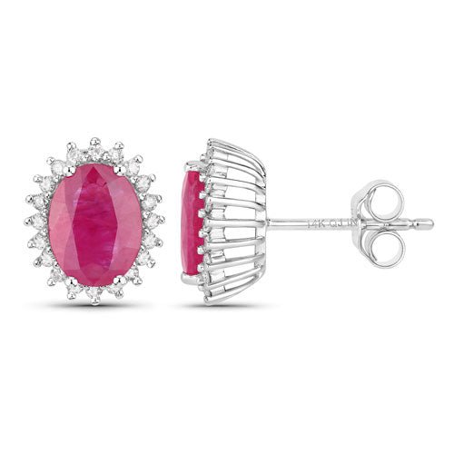 3.14 Carat Genuine Ruby and White Diamond 14K White Gold Earrings - Earrings - Custom Crafting Alliance, LLC