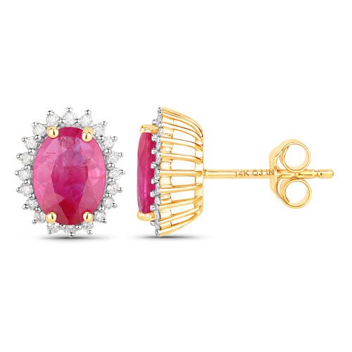 3.14 Carat Genuine Ruby and White Diamond 14K Yellow Gold Earrings - Earrings - Custom Crafting Alliance, LLC