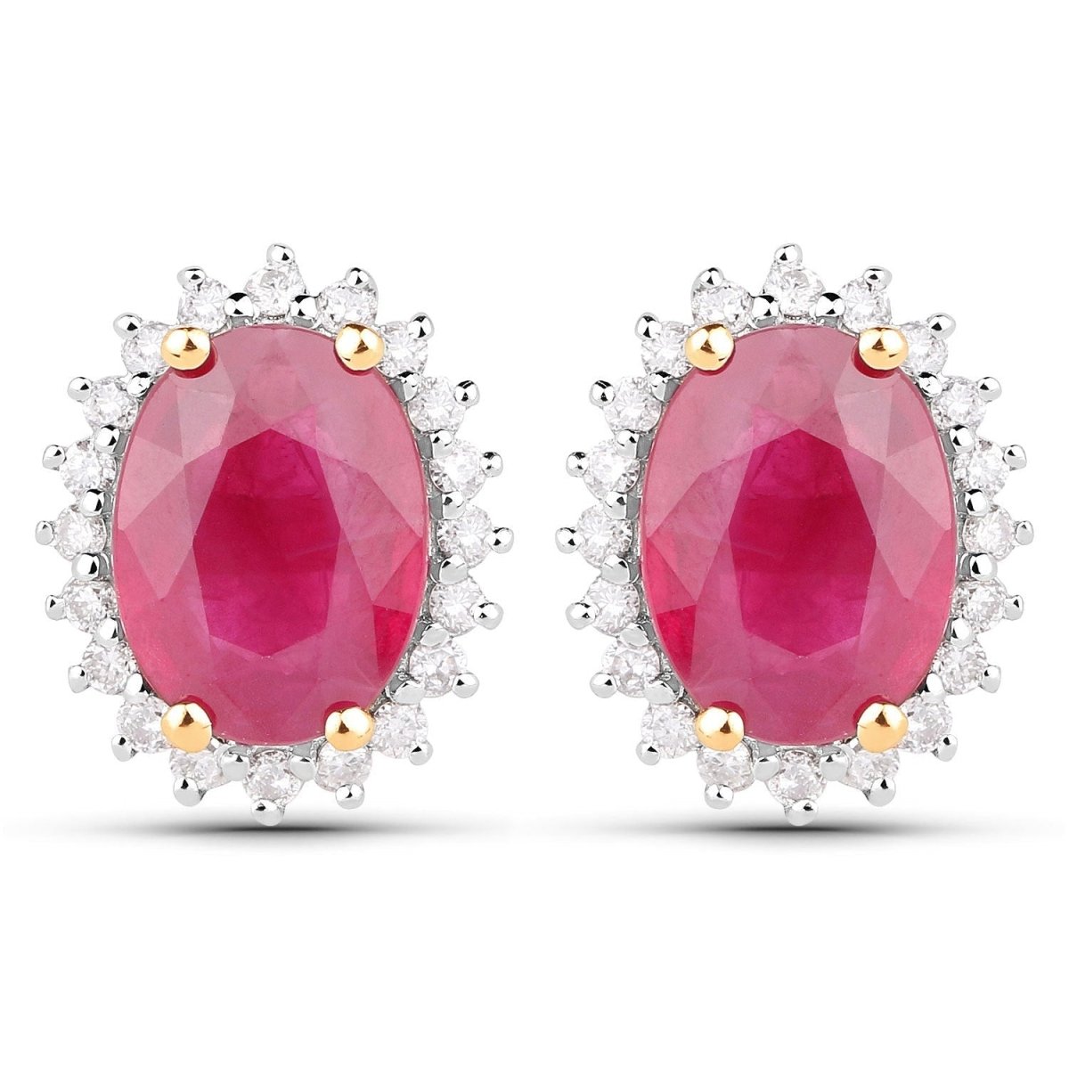 3.14 Carat Genuine Ruby and White Diamond 14K Yellow Gold Earrings - Earrings - Custom Crafting Alliance, LLC