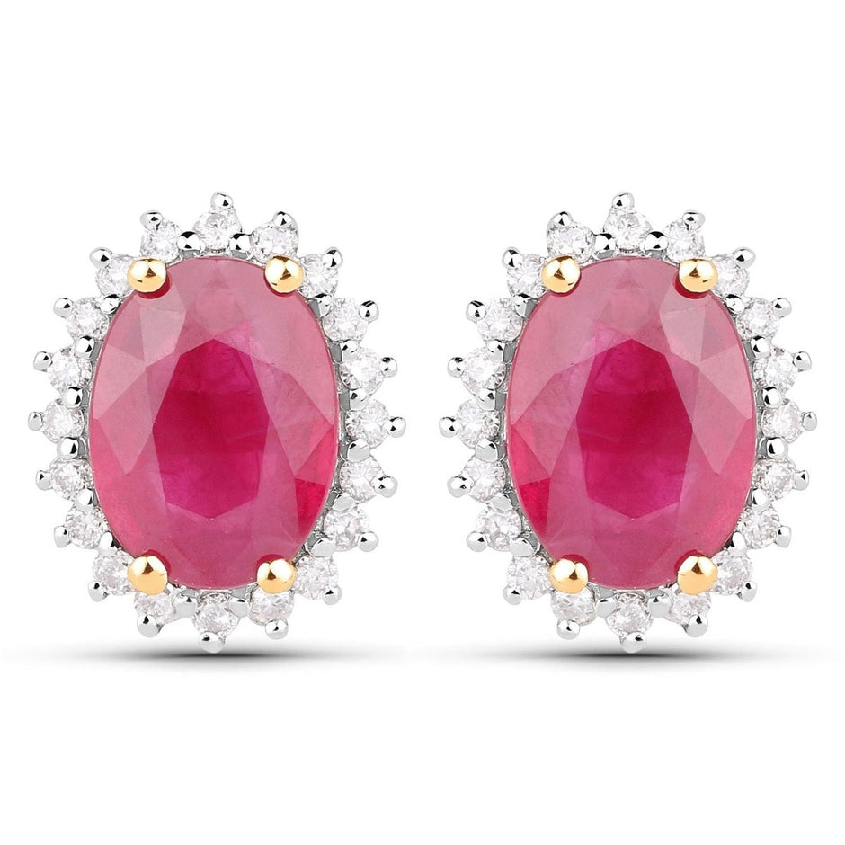 3.14 Carat Genuine Ruby and White Diamond 14K Yellow Gold Earrings - Earrings - Custom Crafting Alliance, LLC