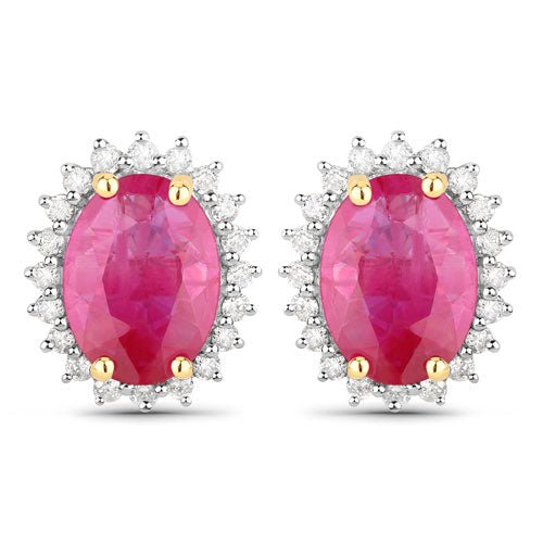 3.14 Carat Genuine Ruby and White Diamond 14K Yellow Gold Earrings - Earrings - Custom Crafting Alliance, LLC