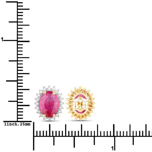 3.14 Carat Genuine Ruby and White Diamond 14K Yellow Gold Earrings - Earrings - Custom Crafting Alliance, LLC