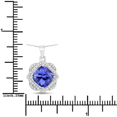 3.14 Carat Genuine Tanzanite and White Diamond 14K White Gold Pendant - Pendants - Custom Crafting Alliance, LLC