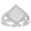 .925 Sterling Silver 1/3 Cttw Invisible Set Princess-Cut Diamond Rhombus and Beaded Halo Ring (H-I Color, SI1-SI2 Clarity) - Ring Size 7
