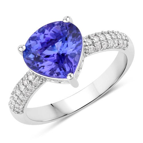 3.18 Carat Genuine Tanzanite and White Diamond 14K White Gold Ring - Rings - Custom Crafting Alliance, LLC