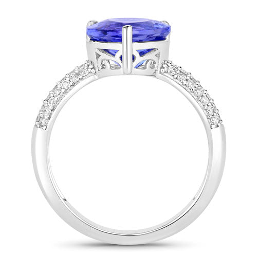 3.18 Carat Genuine Tanzanite and White Diamond 14K White Gold Ring - Rings - Custom Crafting Alliance, LLC