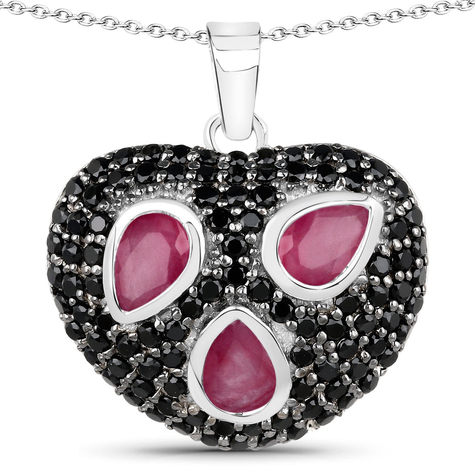3.28 Carat Genuine Ruby and Black Spinel .925 Sterling Silver Pendant
