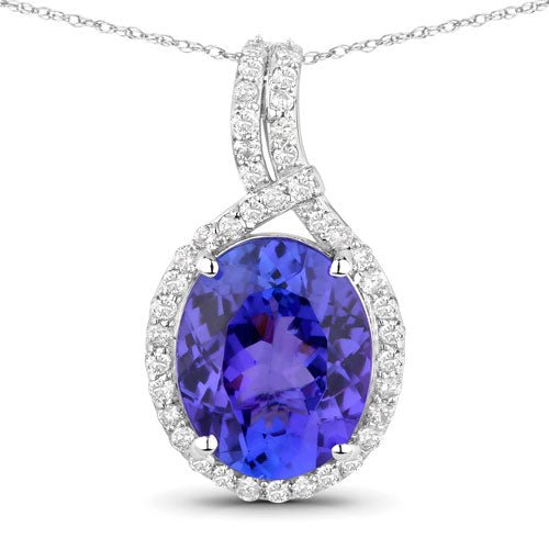 3.21 Carat Genuine Tanzanite and White Diamond 14K White Gold Pendant - Pendants - Custom Crafting Alliance, LLC